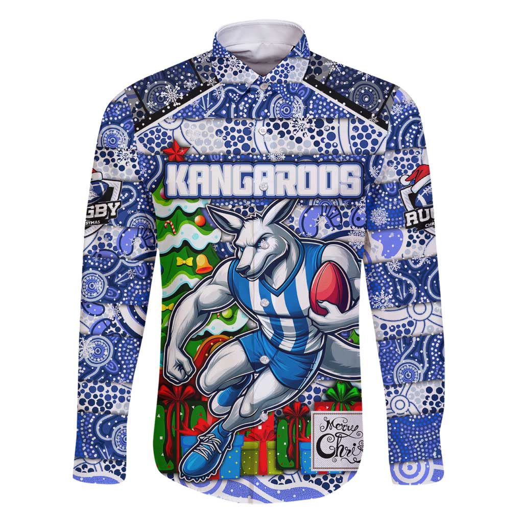 Custom Kangaroos Rugby Merry Christmas Family Matching Mermaid Dress and Hawaiian Shirt Indigenous Australian Art