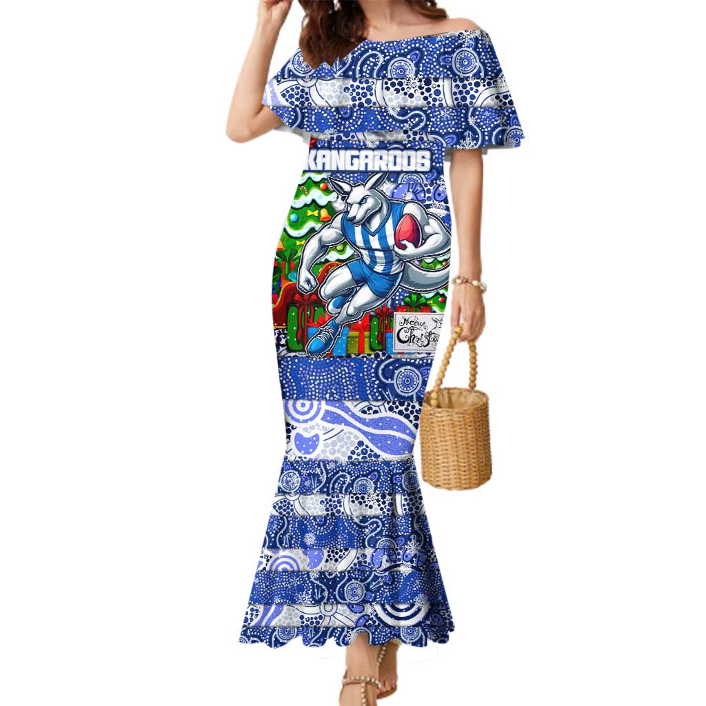 Custom Kangaroos Rugby Merry Christmas Family Matching Mermaid Dress and Hawaiian Shirt Indigenous Australian Art