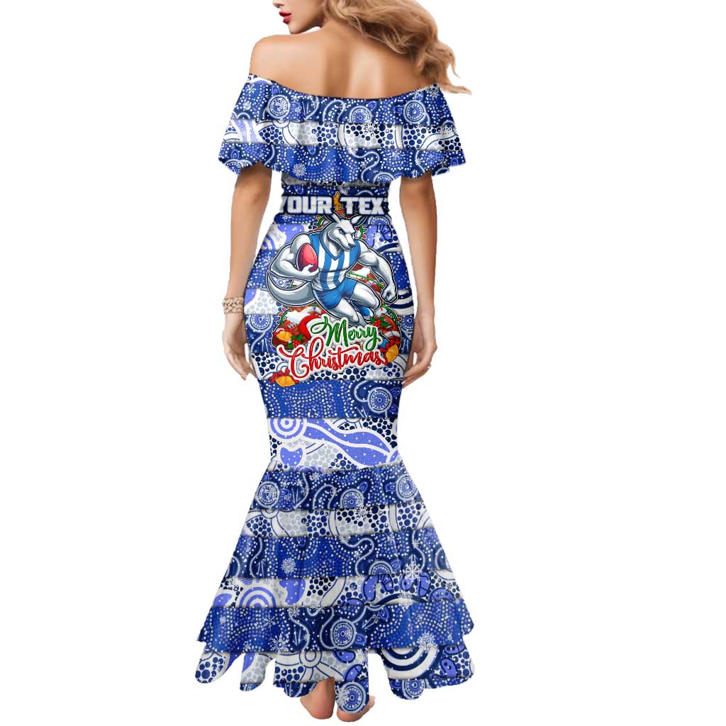 Custom Kangaroos Rugby Merry Christmas Family Matching Mermaid Dress and Hawaiian Shirt Indigenous Australian Art