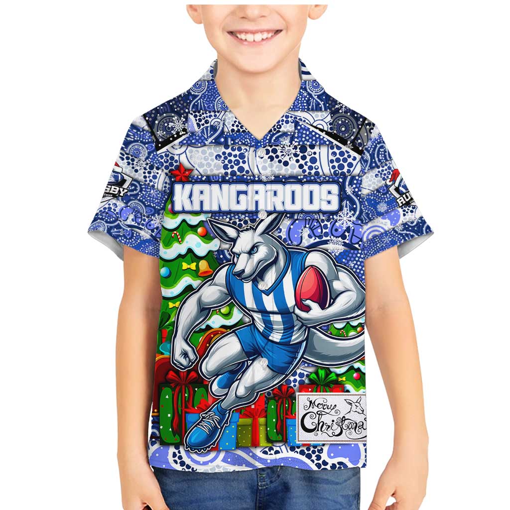 Custom Kangaroos Rugby Merry Christmas Family Matching Mermaid Dress and Hawaiian Shirt Indigenous Australian Art