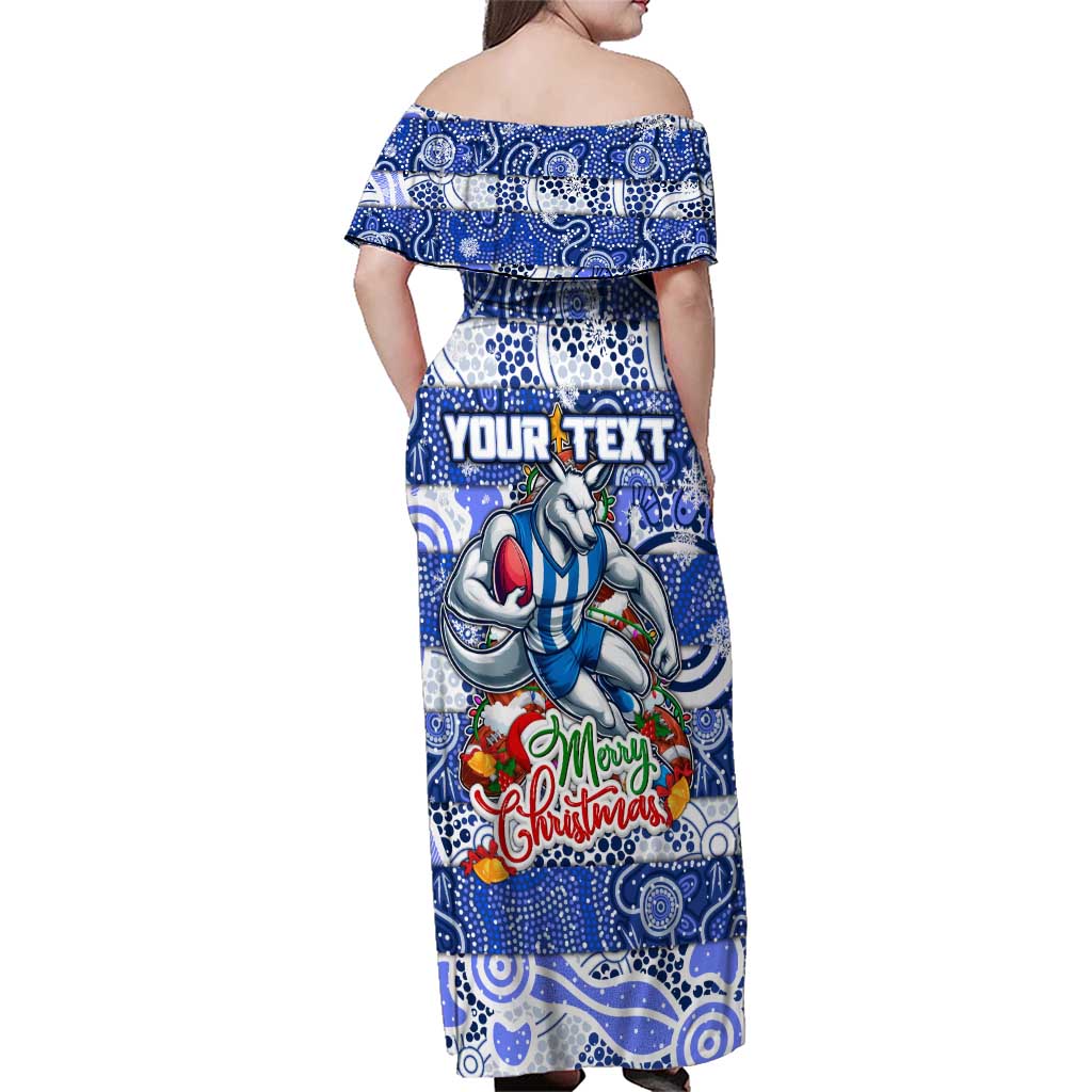 Custom Kangaroos Rugby Merry Christmas Family Matching Off Shoulder Maxi Dress and Hawaiian Shirt Indigenous Australian Art