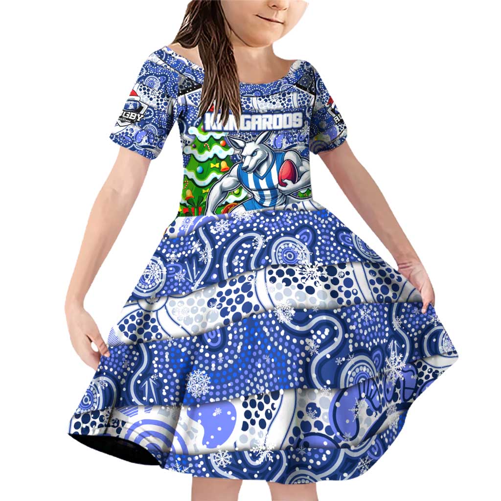 Custom Kangaroos Rugby Merry Christmas Family Matching Off Shoulder Short Dress and Hawaiian Shirt Indigenous Australian Art