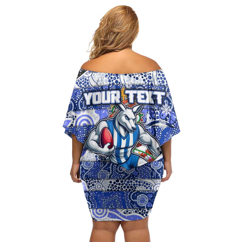 Custom Kangaroos Rugby Merry Christmas Family Matching Off Shoulder Short Dress and Hawaiian Shirt Indigenous Australian Art