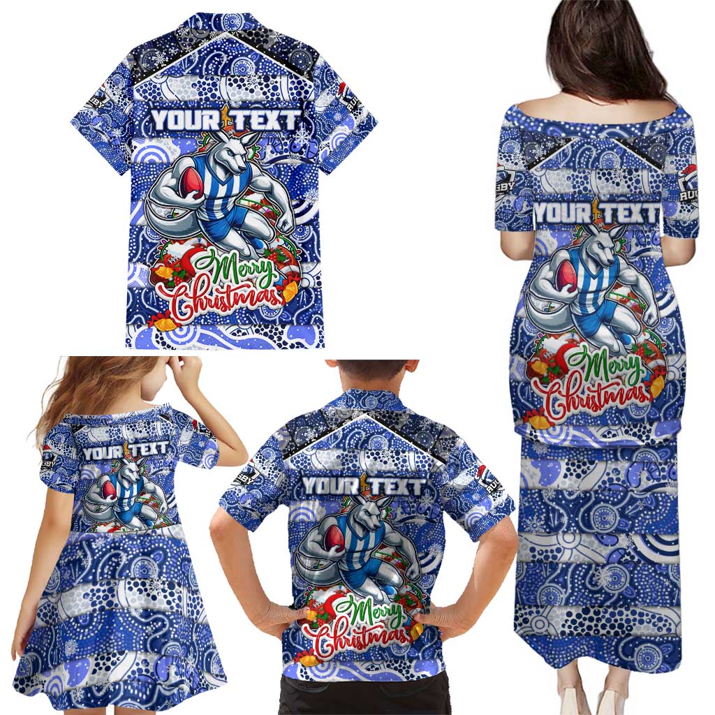Custom Kangaroos Rugby Merry Christmas Family Matching Puletasi and Hawaiian Shirt Indigenous Australian Art
