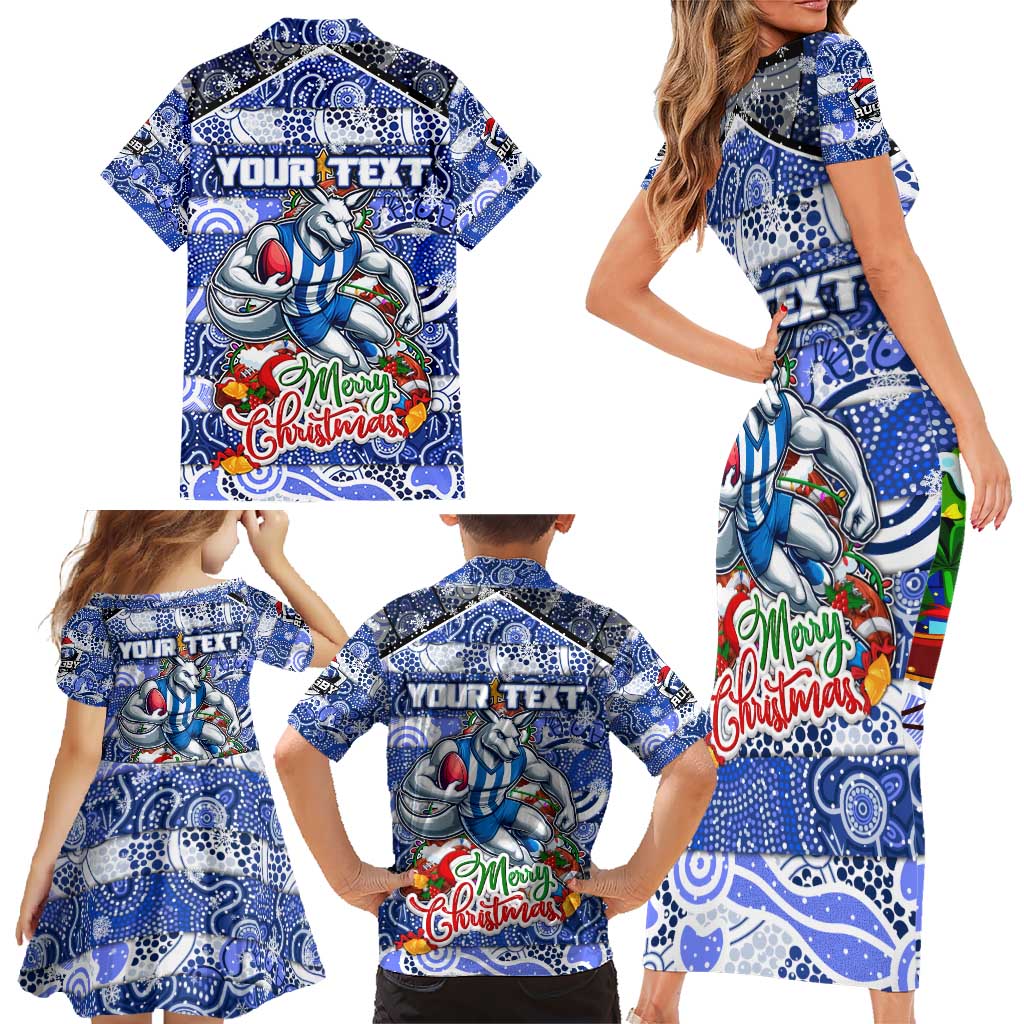 Custom Kangaroos Rugby Merry Christmas Family Matching Short Sleeve Bodycon Dress and Hawaiian Shirt Indigenous Australian Art