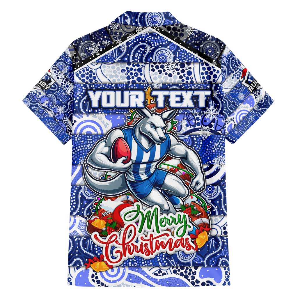 Custom Kangaroos Rugby Merry Christmas Family Matching Short Sleeve Bodycon Dress and Hawaiian Shirt Indigenous Australian Art