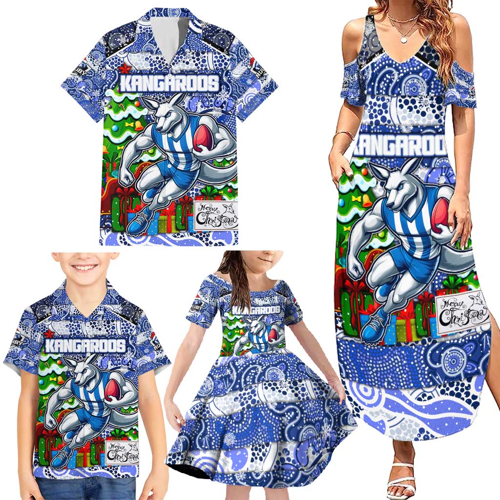 Custom Kangaroos Rugby Merry Christmas Family Matching Summer Maxi Dress and Hawaiian Shirt Indigenous Australian Art