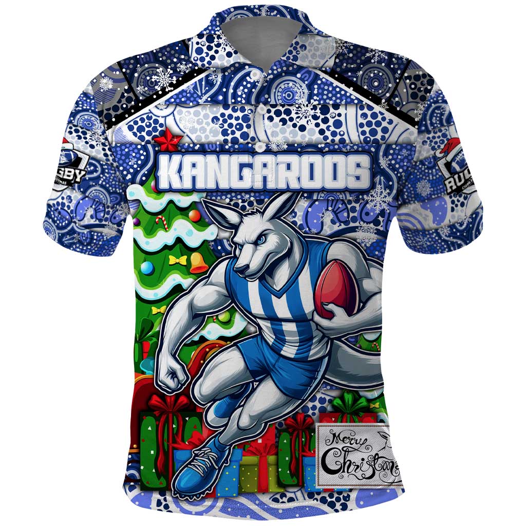Custom Kangaroos Football Merry Christmas Polo Shirt Indigenous Australian Art - Vibe Hoodie Shop