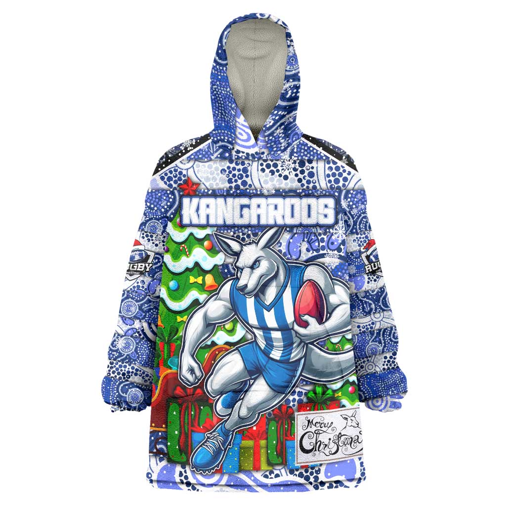 Custom Kangaroos Football Merry Christmas Wearable Blanket Hoodie Indigenous Australian Art - Vibe Hoodie Shop