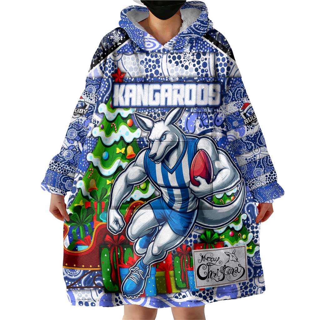 Custom Kangaroos Football Merry Christmas Wearable Blanket Hoodie Indigenous Australian Art - Vibe Hoodie Shop