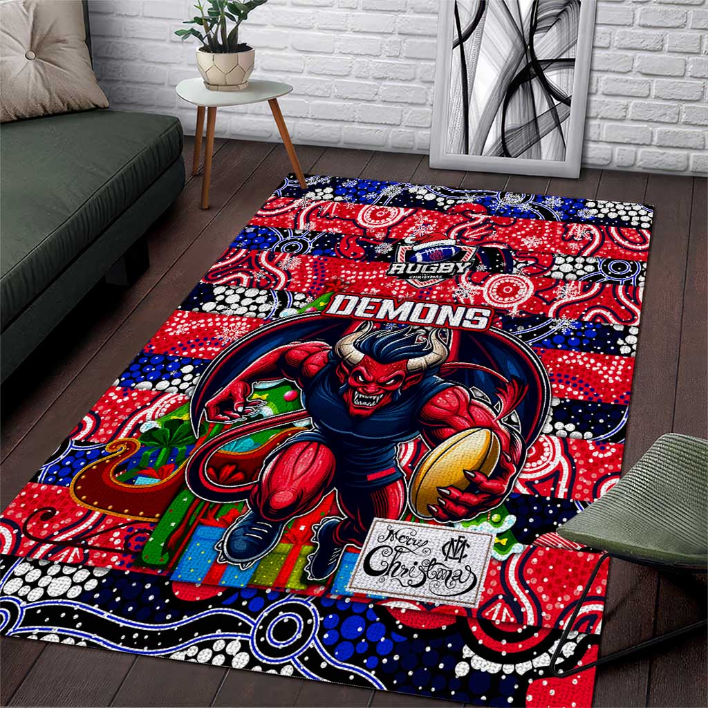 Demons Football Merry Christmas Area Rug Indigenous Australian Art - Vibe Hoodie Shop