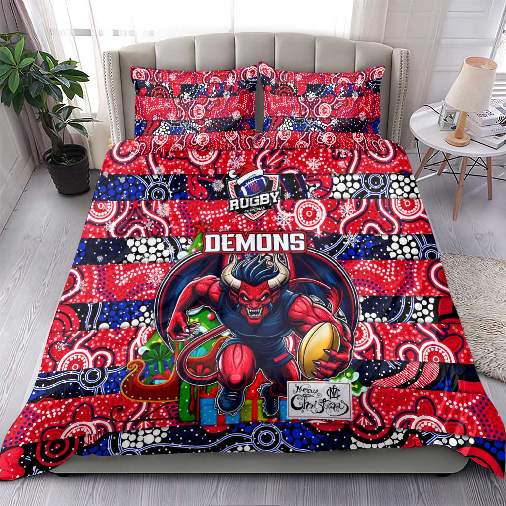 Demons Football Merry Christmas Bedding Set Indigenous Australian Art - Vibe Hoodie Shop