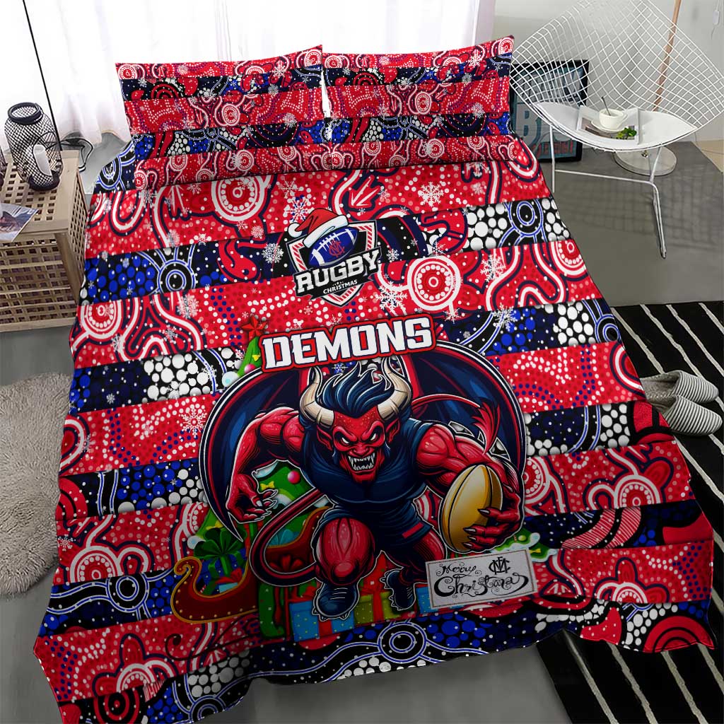 Demons Football Merry Christmas Bedding Set Indigenous Australian Art - Vibe Hoodie Shop
