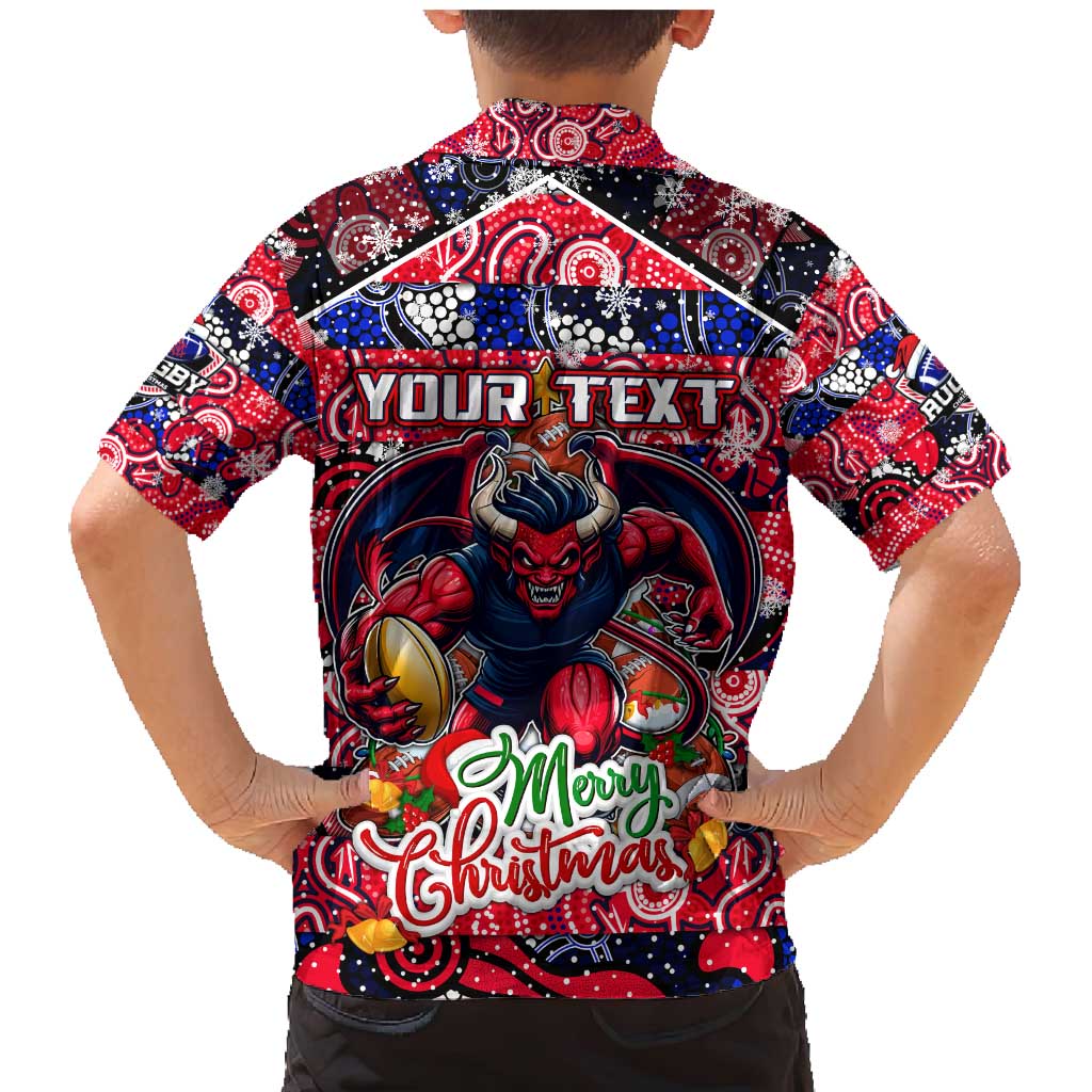 Custom Demons Rugby Merry Christmas Family Matching Mermaid Dress and Hawaiian Shirt Indigenous Australian Art