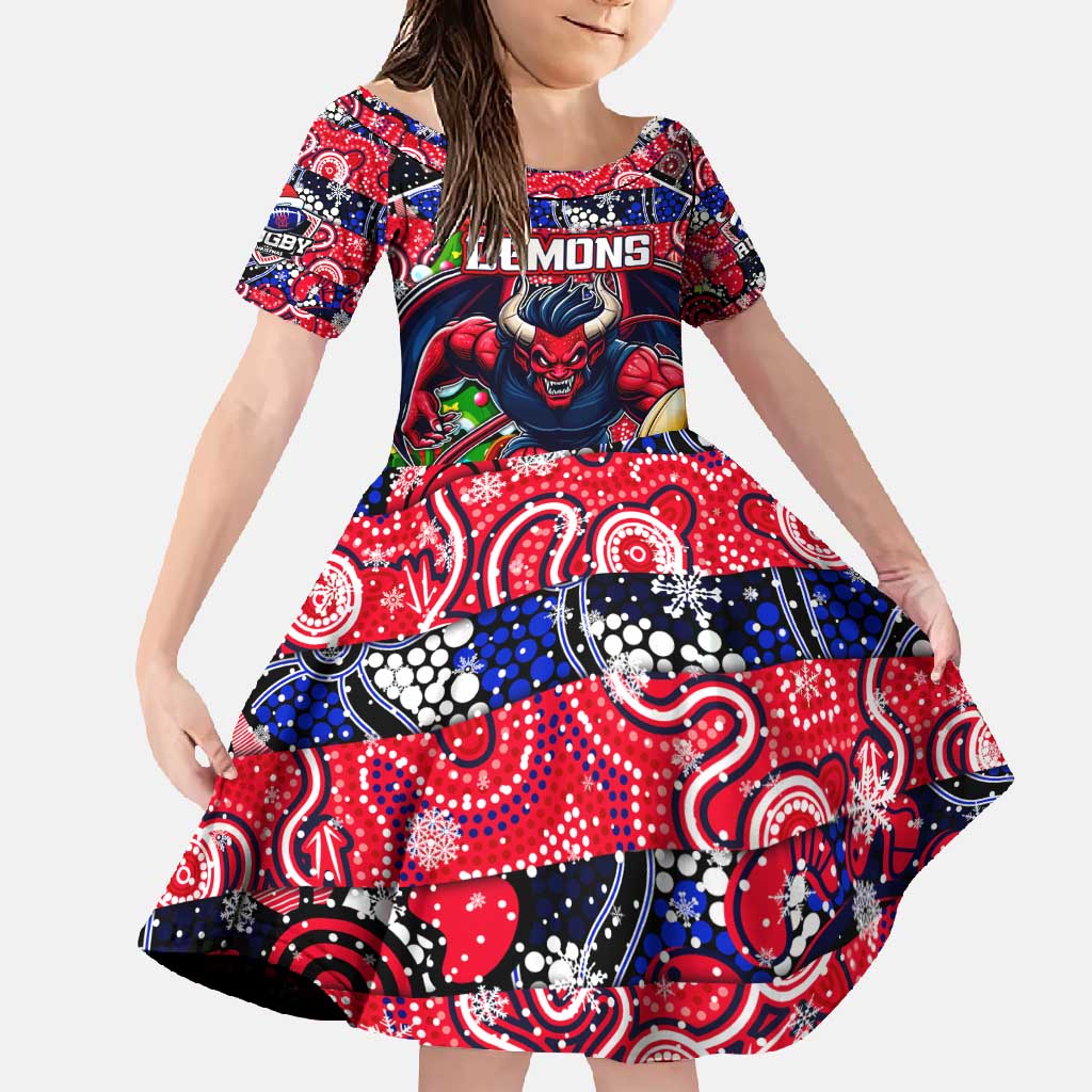 Custom Demons Rugby Merry Christmas Family Matching Mermaid Dress and Hawaiian Shirt Indigenous Australian Art