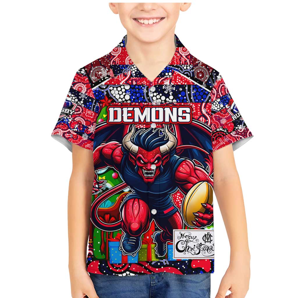 Custom Demons Rugby Merry Christmas Family Matching Mermaid Dress and Hawaiian Shirt Indigenous Australian Art