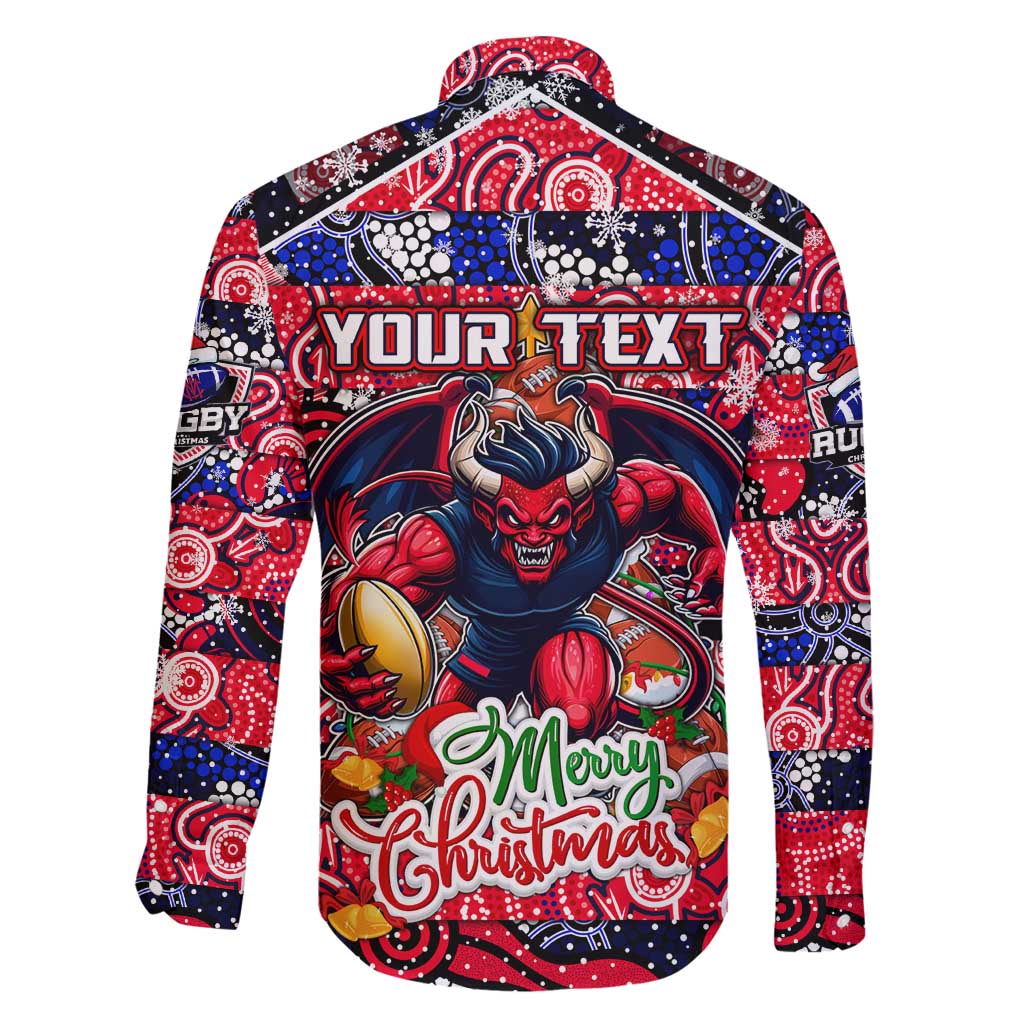 Custom Demons Rugby Merry Christmas Family Matching Off Shoulder Short Dress and Hawaiian Shirt Indigenous Australian Art