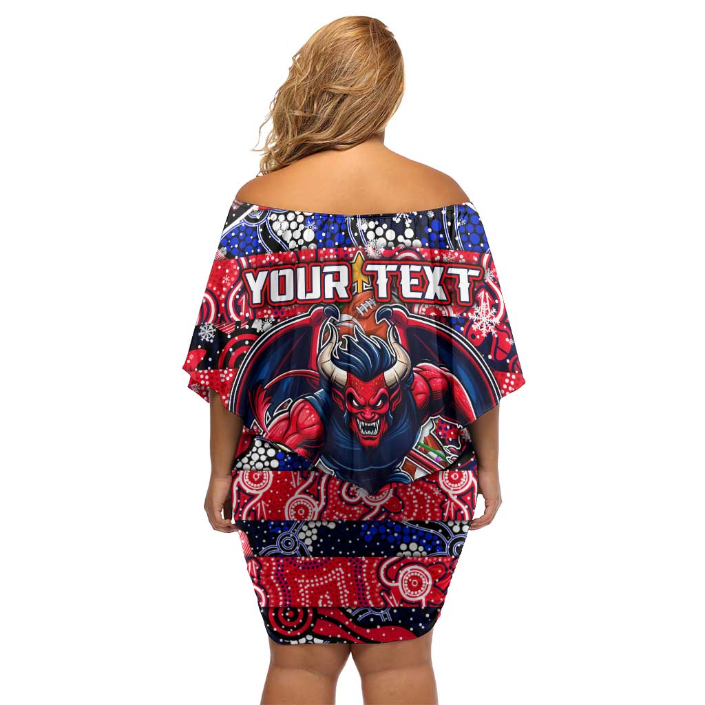 Custom Demons Rugby Merry Christmas Family Matching Off Shoulder Short Dress and Hawaiian Shirt Indigenous Australian Art