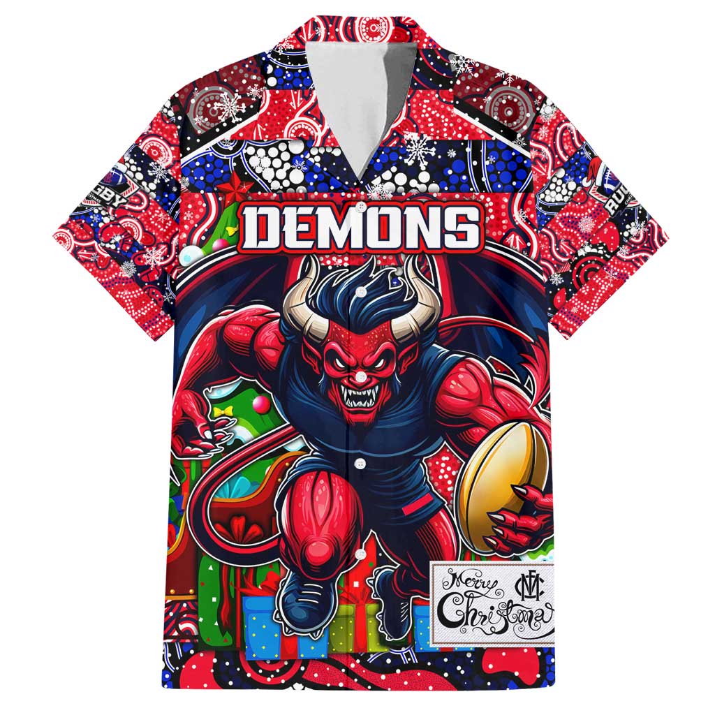 Custom Demons Rugby Merry Christmas Family Matching Puletasi and Hawaiian Shirt Indigenous Australian Art