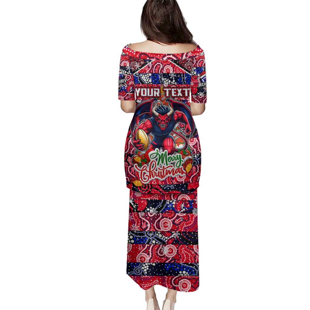 Custom Demons Rugby Merry Christmas Family Matching Puletasi and Hawaiian Shirt Indigenous Australian Art