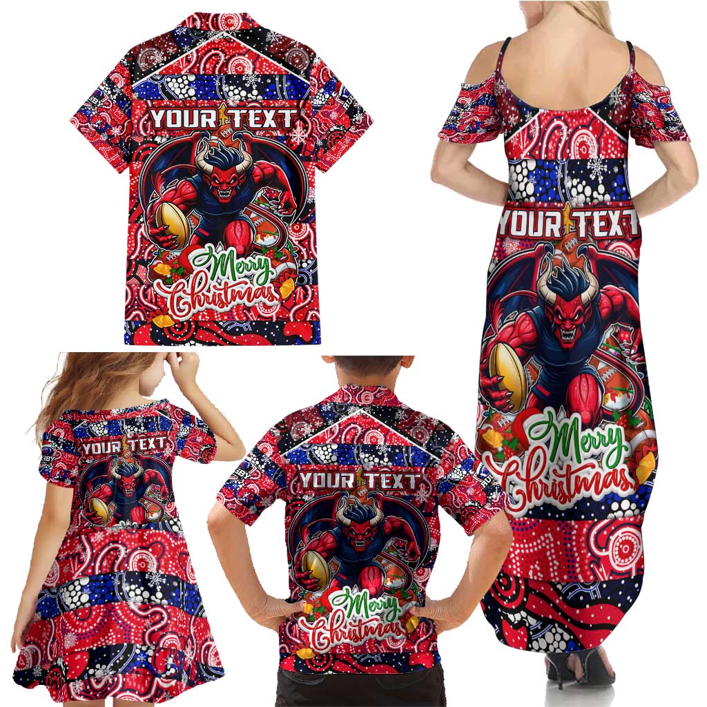 Custom Demons Rugby Merry Christmas Family Matching Summer Maxi Dress and Hawaiian Shirt Indigenous Australian Art