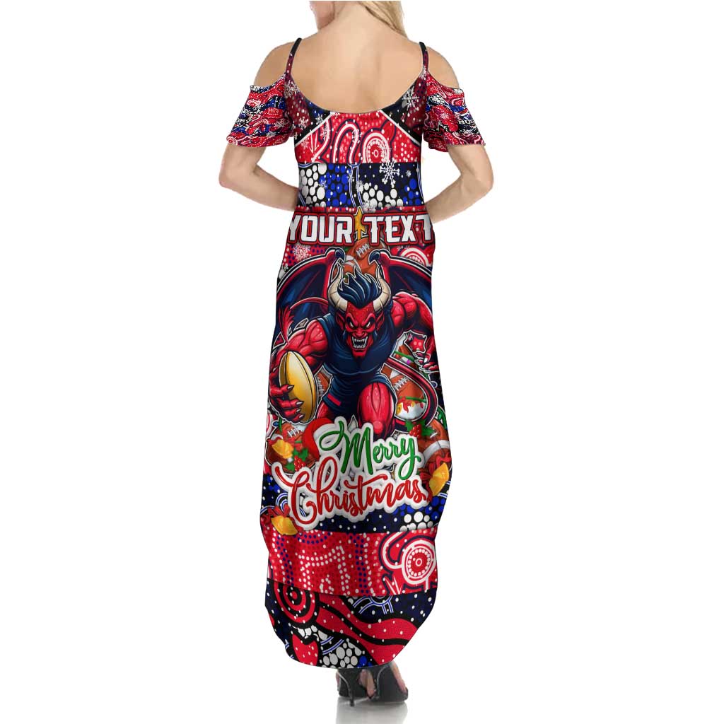 Custom Demons Rugby Merry Christmas Family Matching Summer Maxi Dress and Hawaiian Shirt Indigenous Australian Art