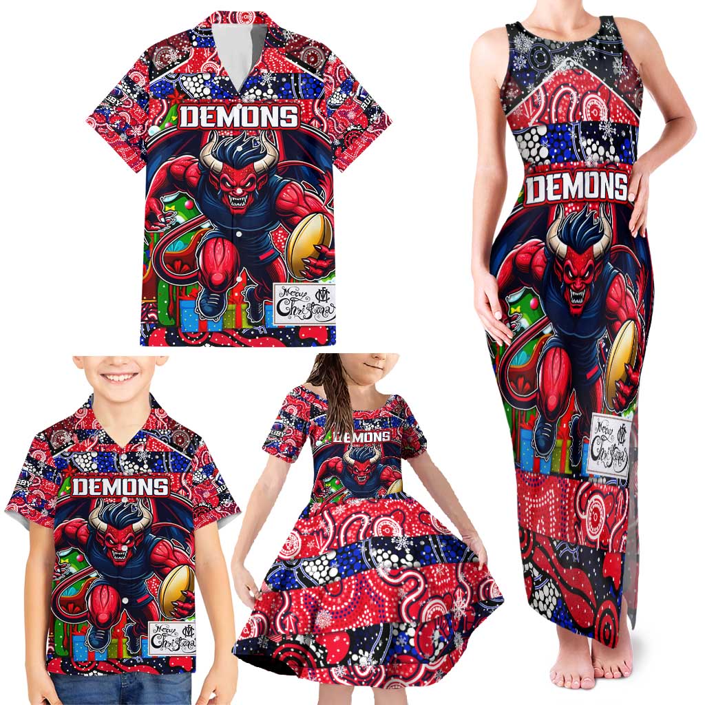 Custom Demons Rugby Merry Christmas Family Matching Tank Maxi Dress and Hawaiian Shirt Indigenous Australian Art