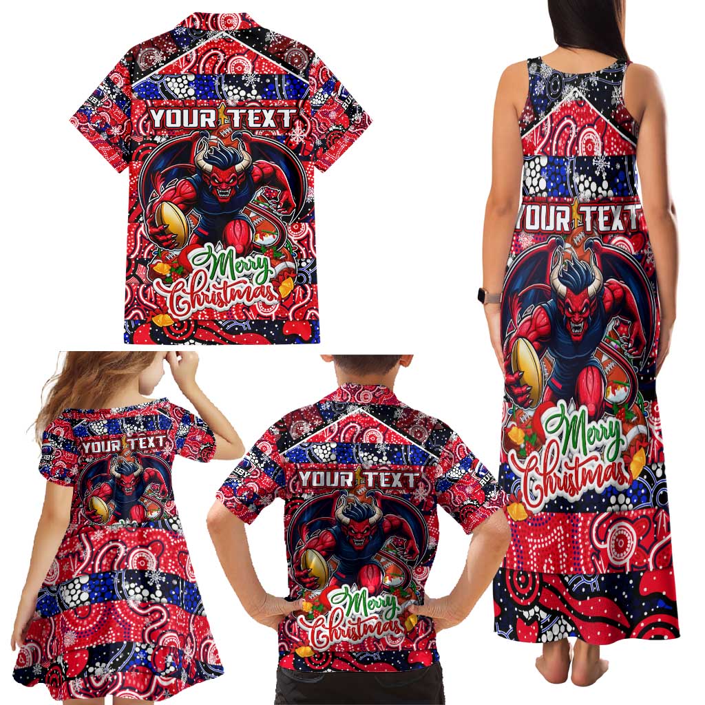 Custom Demons Rugby Merry Christmas Family Matching Tank Maxi Dress and Hawaiian Shirt Indigenous Australian Art