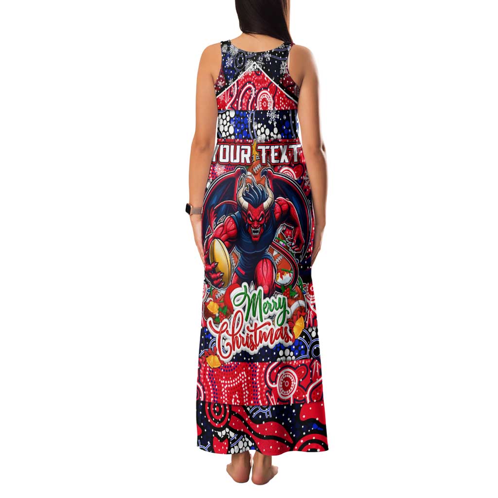 Custom Demons Rugby Merry Christmas Family Matching Tank Maxi Dress and Hawaiian Shirt Indigenous Australian Art