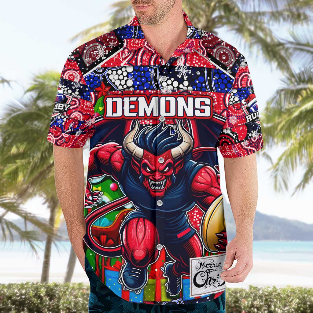 Custom Demons Football Merry Christmas Hawaiian Shirt Indigenous Australian Art - Vibe Hoodie Shop