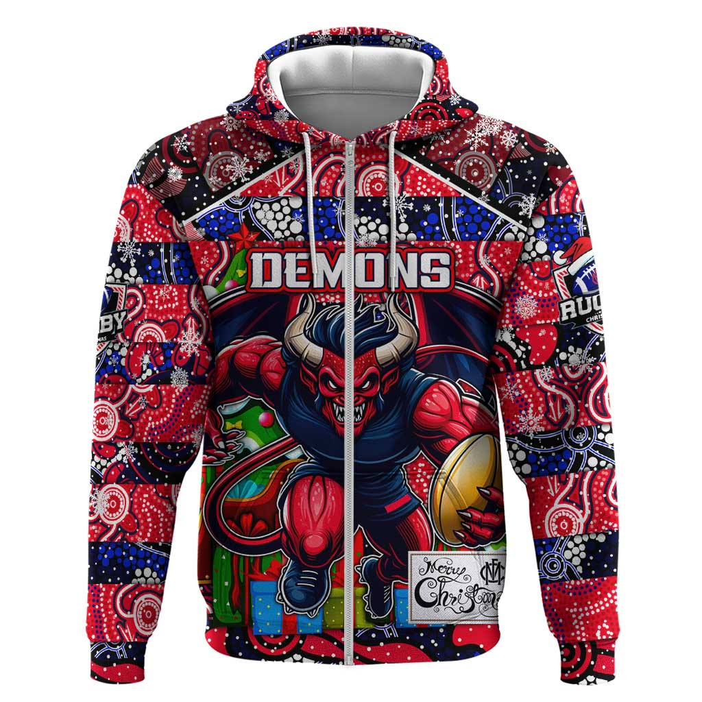 Custom Demons Football Merry Christmas Hoodie Indigenous Australian Art - Vibe Hoodie Shop