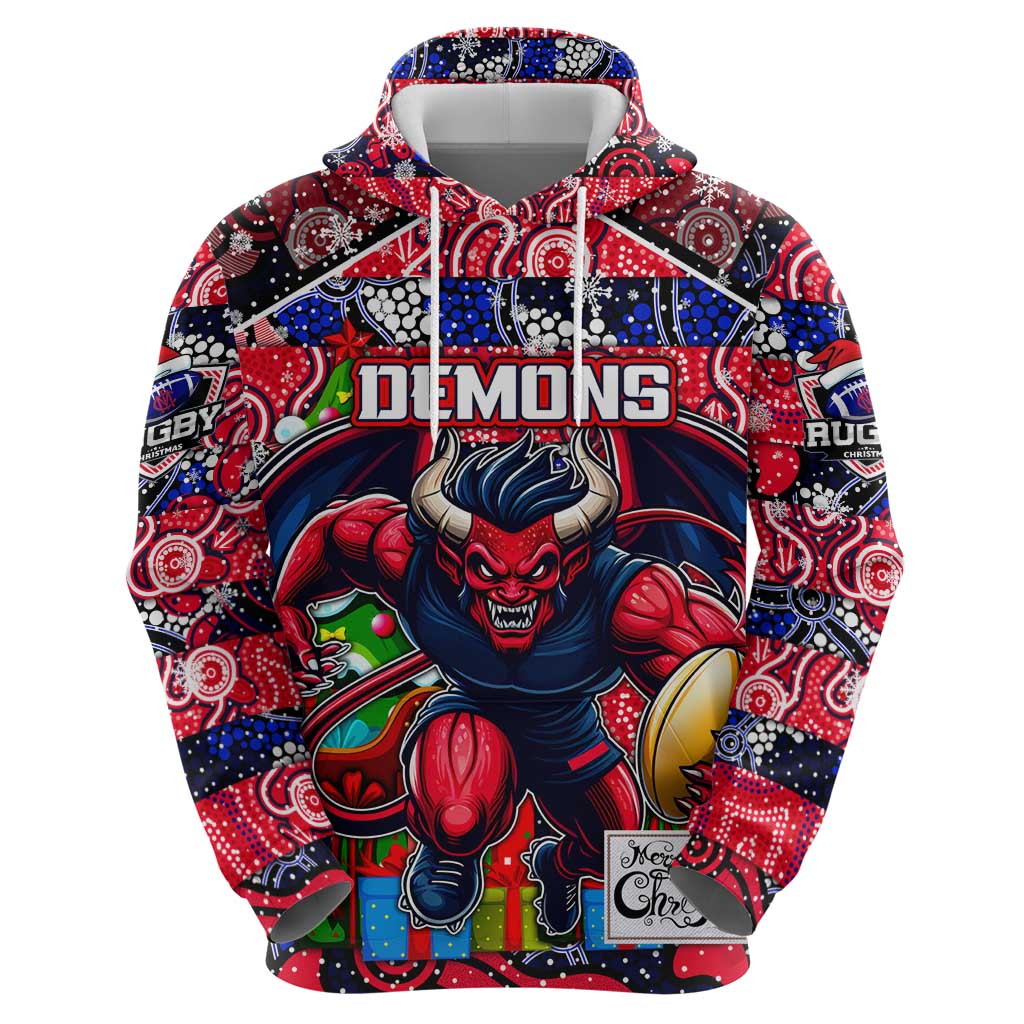 Custom Demons Football Merry Christmas Hoodie Indigenous Australian Art - Vibe Hoodie Shop