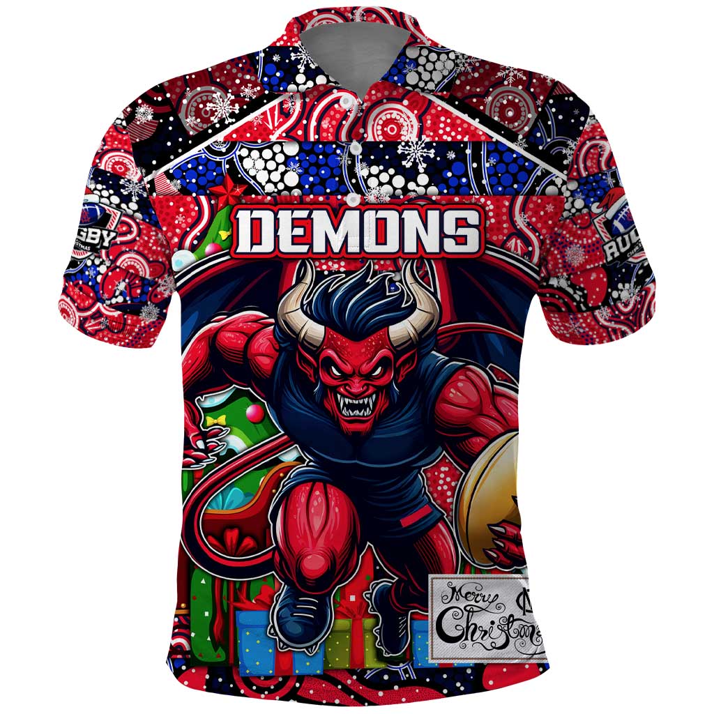 Custom Demons Football Merry Christmas Polo Shirt Indigenous Australian Art - Vibe Hoodie Shop
