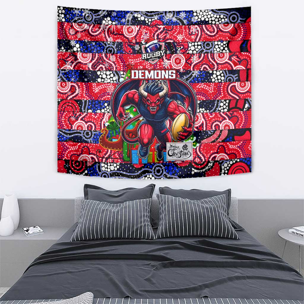 Demons Football Merry Christmas Tapestry Indigenous Australian Art - Vibe Hoodie Shop