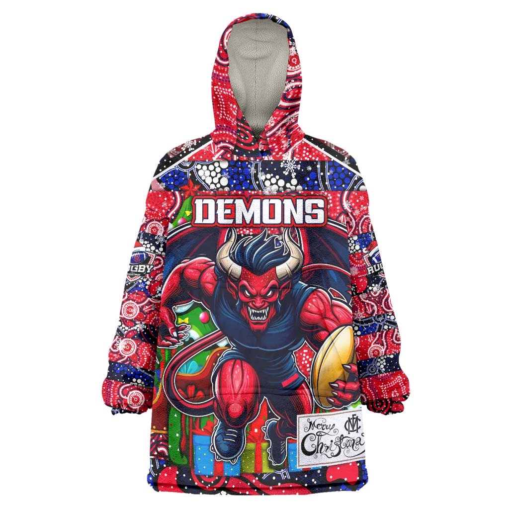 Custom Demons Football Merry Christmas Wearable Blanket Hoodie Indigenous Australian Art - Vibe Hoodie Shop