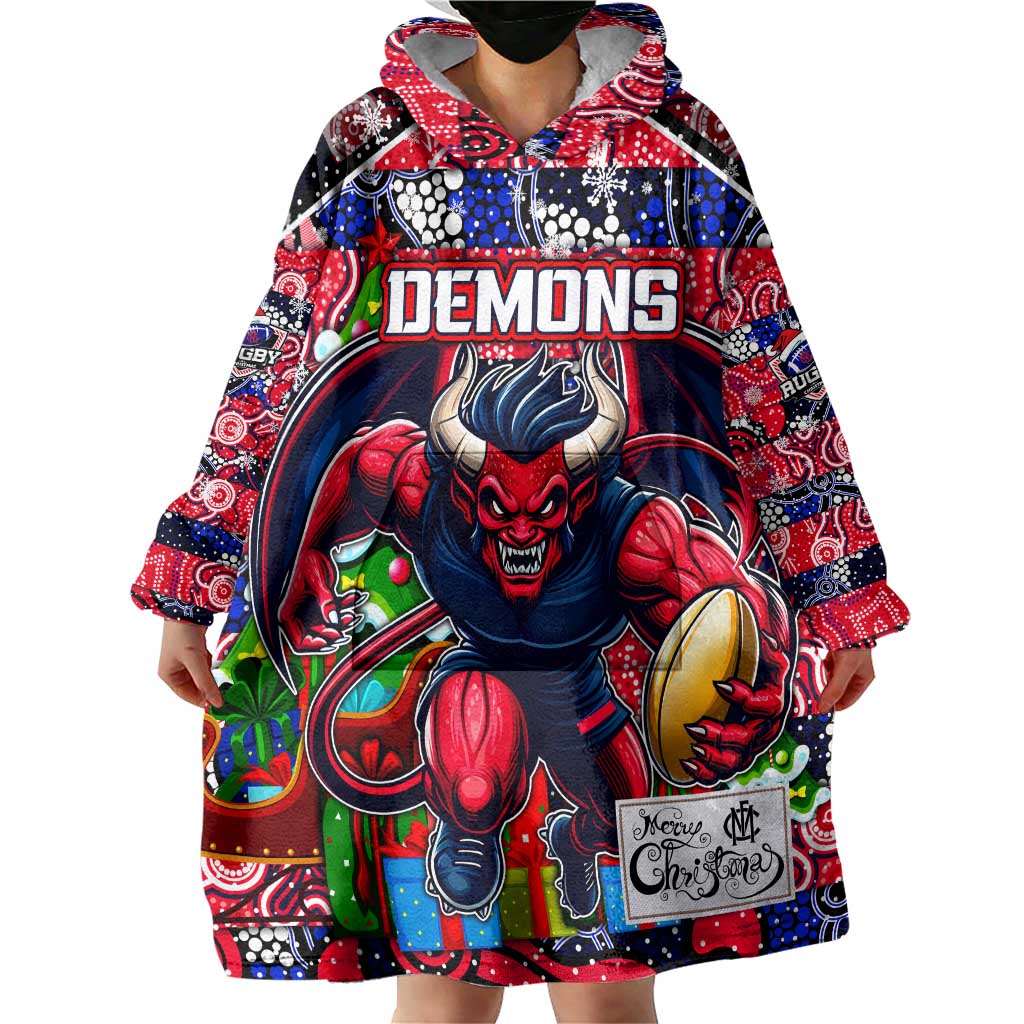 Custom Demons Football Merry Christmas Wearable Blanket Hoodie Indigenous Australian Art - Vibe Hoodie Shop