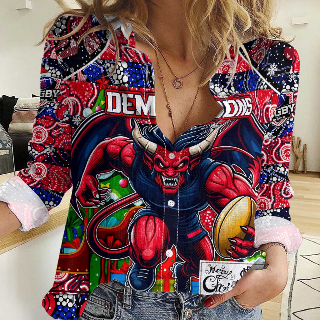 Custom Demons Football Merry Christmas Women Casual Shirt Indigenous Australian Art - Vibe Hoodie Shop