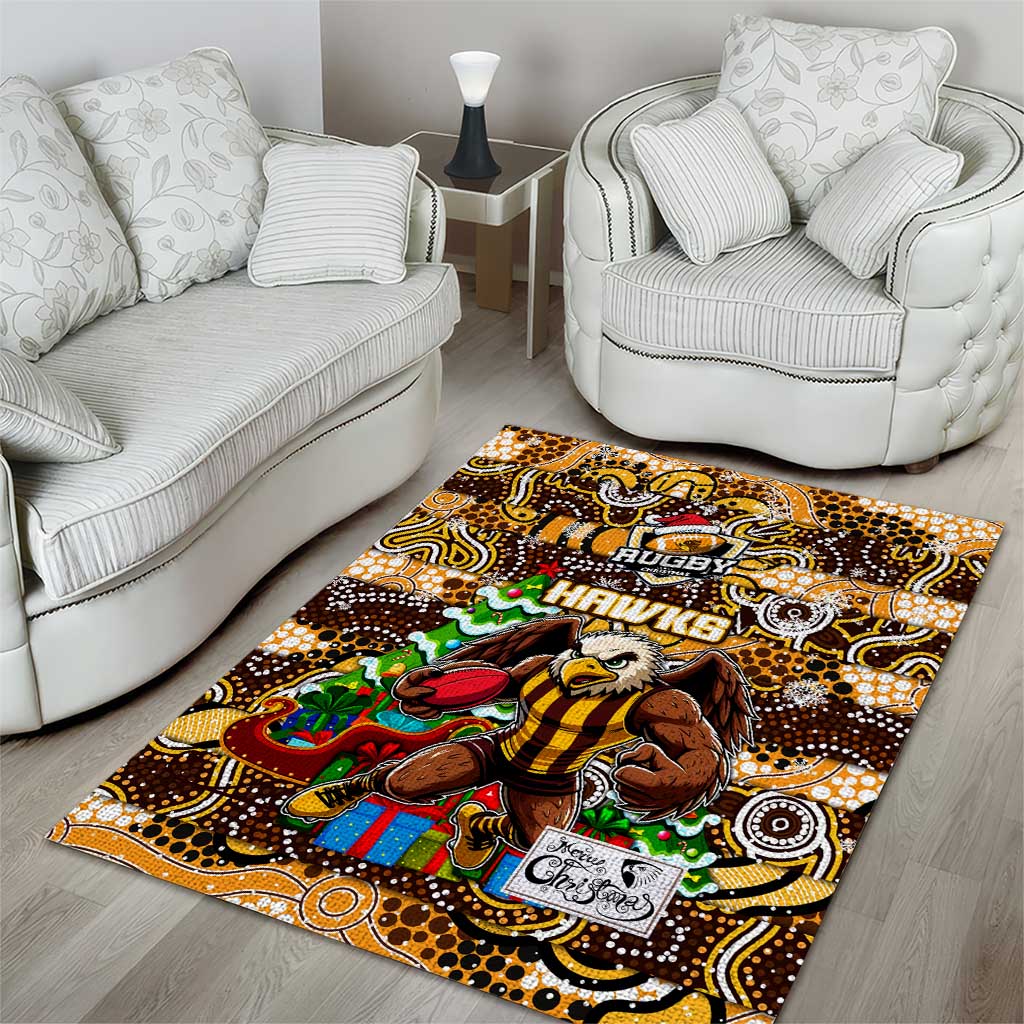 Hawks Football Merry Christmas Area Rug Indigenous Australian Art - Vibe Hoodie Shop