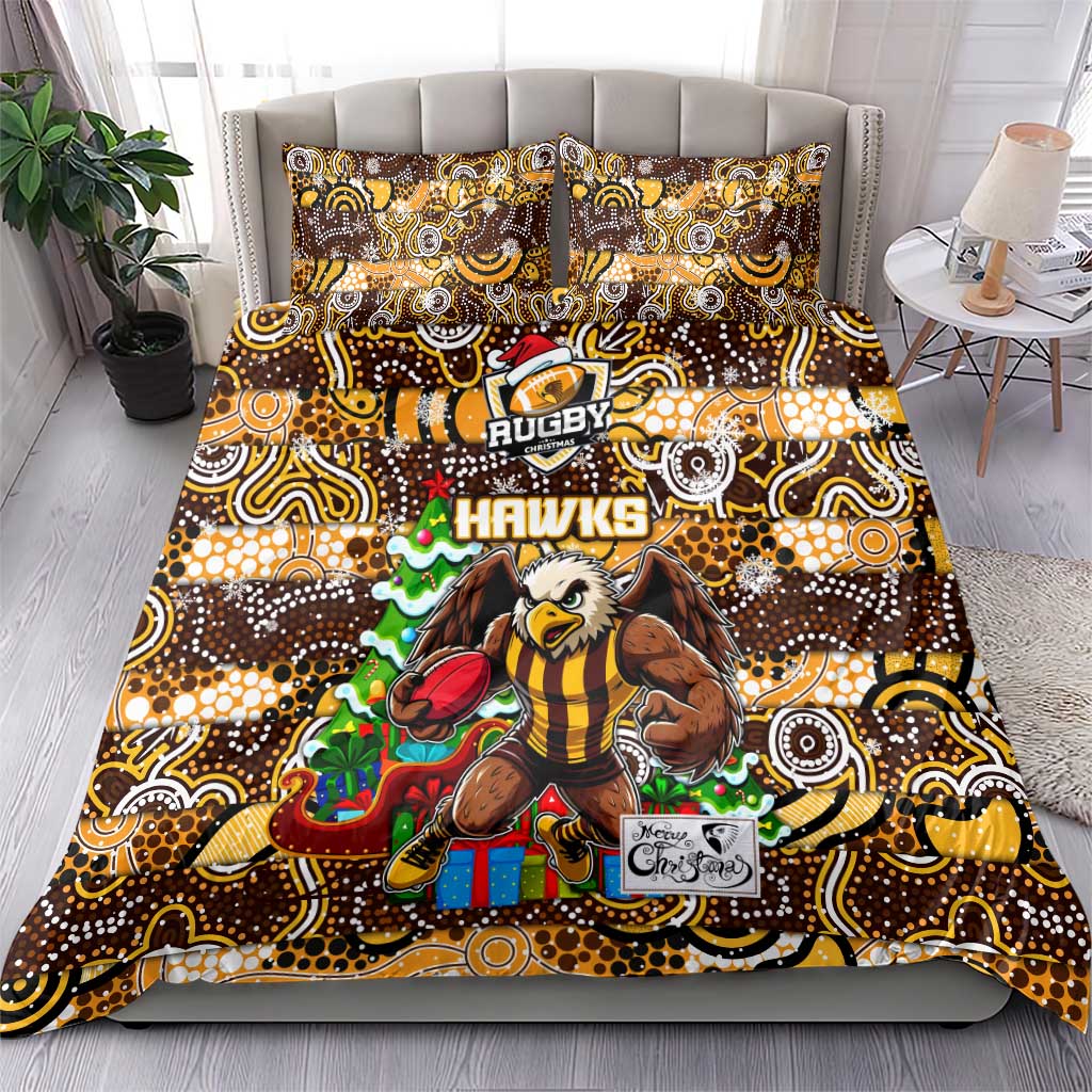 Hawks Football Merry Christmas Bedding Set Indigenous Australian Art - Vibe Hoodie Shop