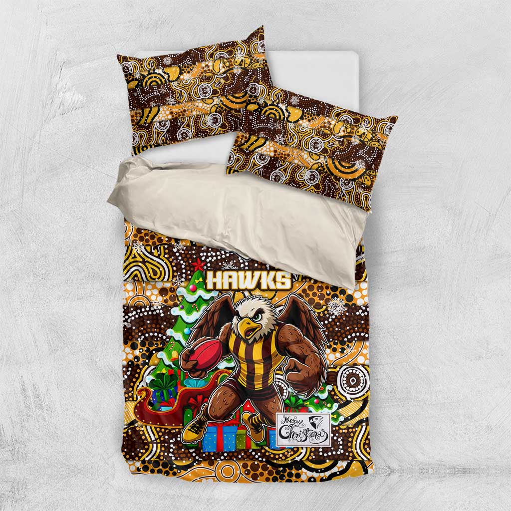 Hawks Football Merry Christmas Bedding Set Indigenous Australian Art - Vibe Hoodie Shop