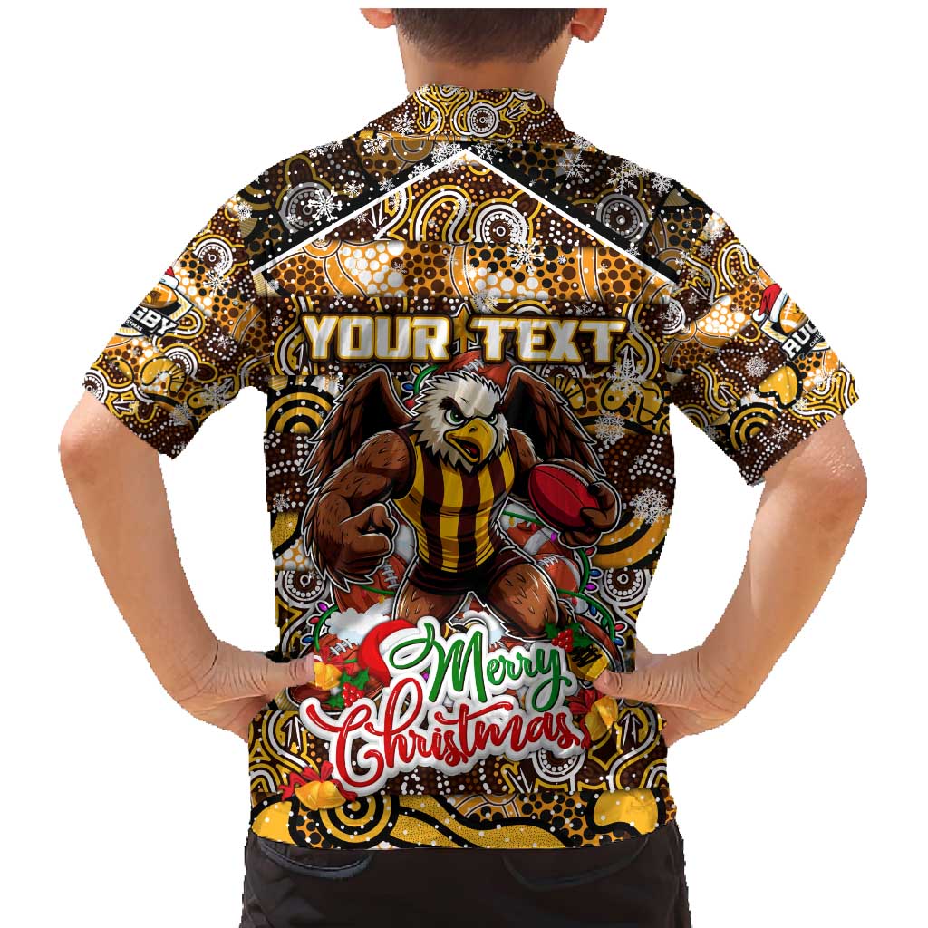 Custom Hawks Rugby Merry Christmas Family Matching Mermaid Dress and Hawaiian Shirt Indigenous Australian Art