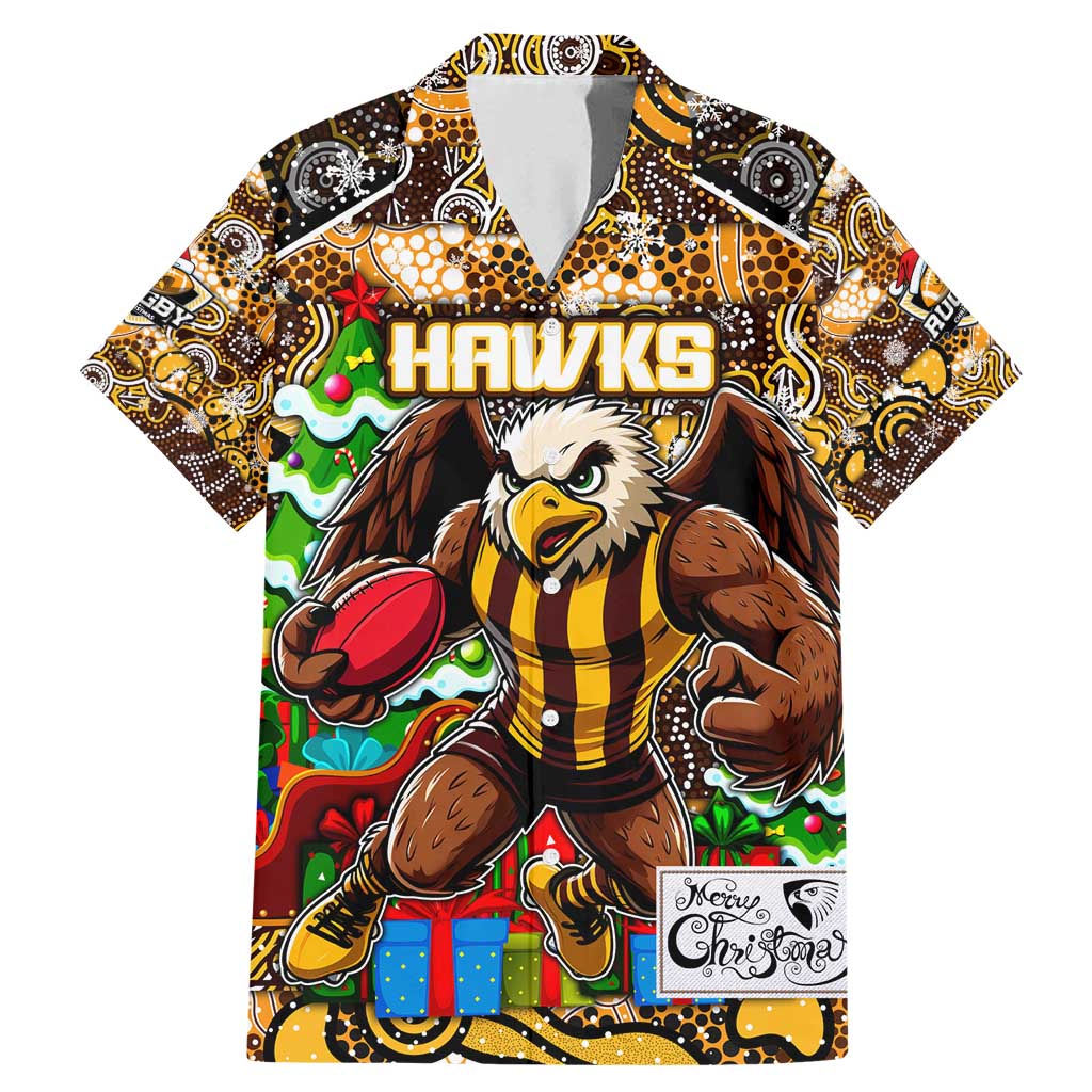 Custom Hawks Rugby Merry Christmas Family Matching Mermaid Dress and Hawaiian Shirt Indigenous Australian Art