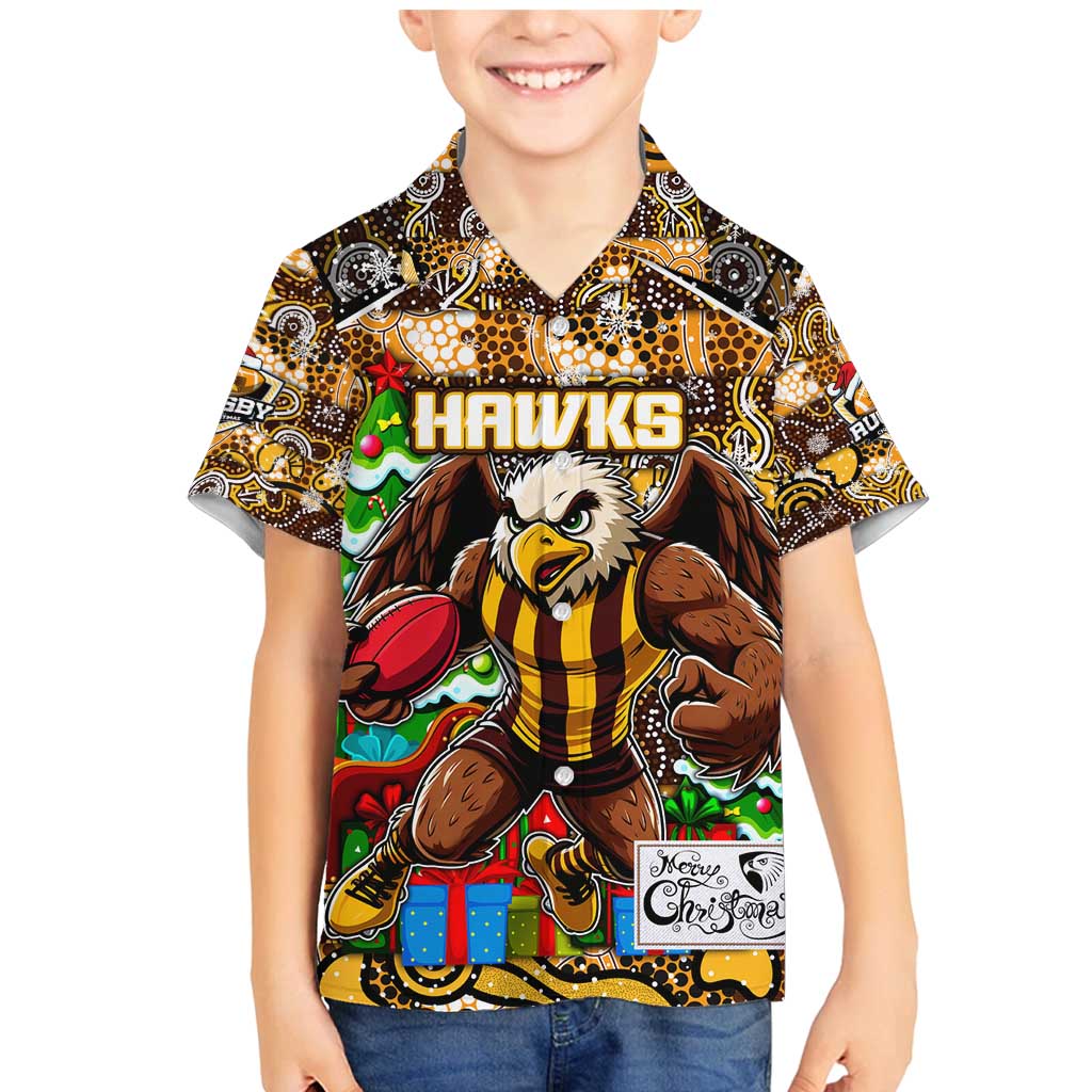 Custom Hawks Rugby Merry Christmas Family Matching Mermaid Dress and Hawaiian Shirt Indigenous Australian Art