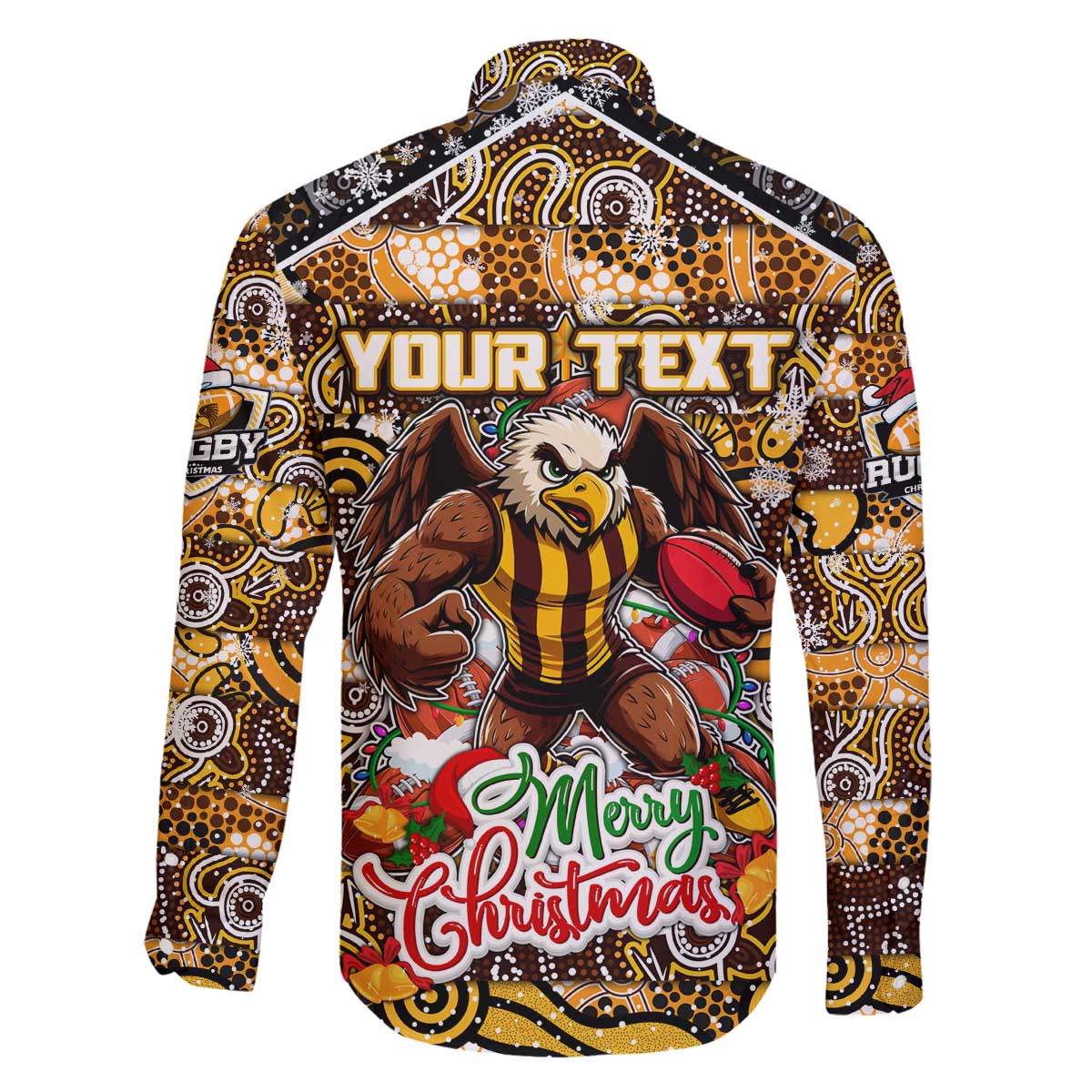 Custom Hawks Rugby Merry Christmas Family Matching Off The Shoulder Long Sleeve Dress and Hawaiian Shirt Indigenous Australian Art