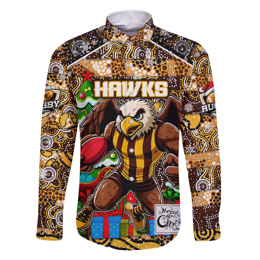 Custom Hawks Rugby Merry Christmas Family Matching Off Shoulder Maxi Dress and Hawaiian Shirt Indigenous Australian Art