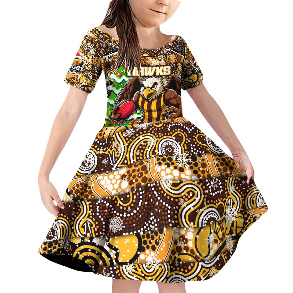 Custom Hawks Rugby Merry Christmas Family Matching Off Shoulder Short Dress and Hawaiian Shirt Indigenous Australian Art