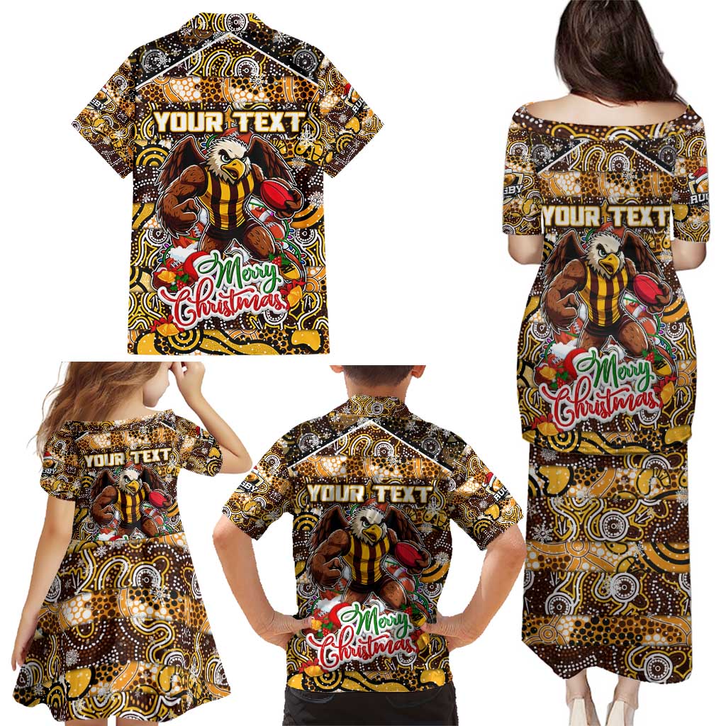 Custom Hawks Rugby Merry Christmas Family Matching Puletasi and Hawaiian Shirt Indigenous Australian Art