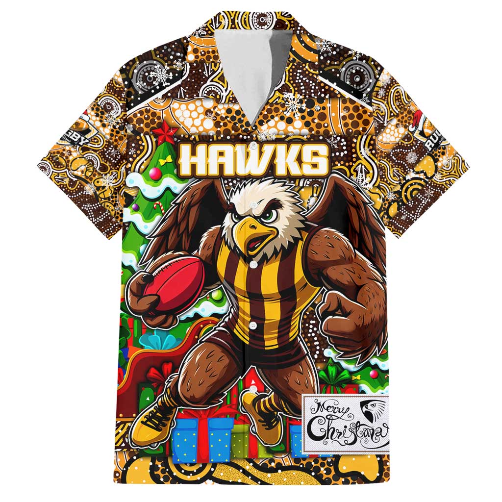 Custom Hawks Rugby Merry Christmas Family Matching Puletasi and Hawaiian Shirt Indigenous Australian Art