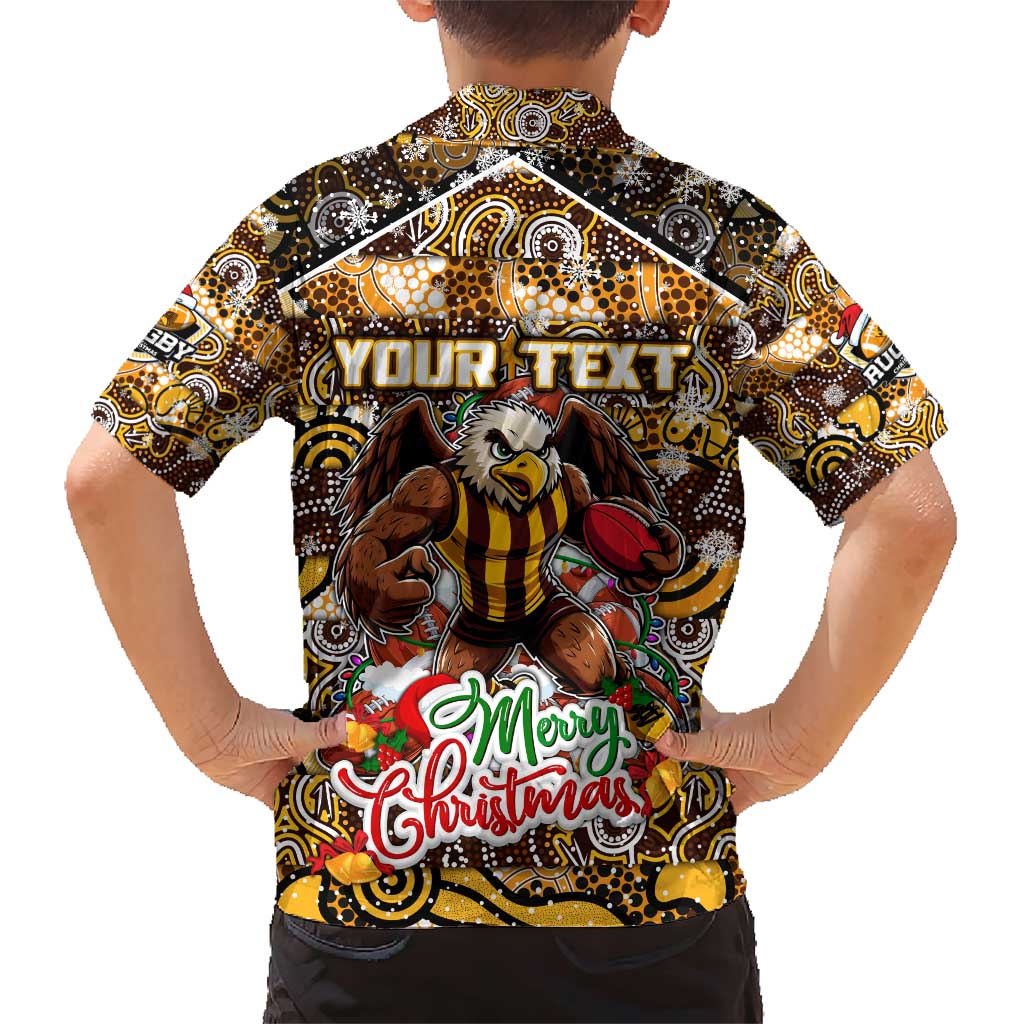Custom Hawks Rugby Merry Christmas Family Matching Short Sleeve Bodycon Dress and Hawaiian Shirt Indigenous Australian Art