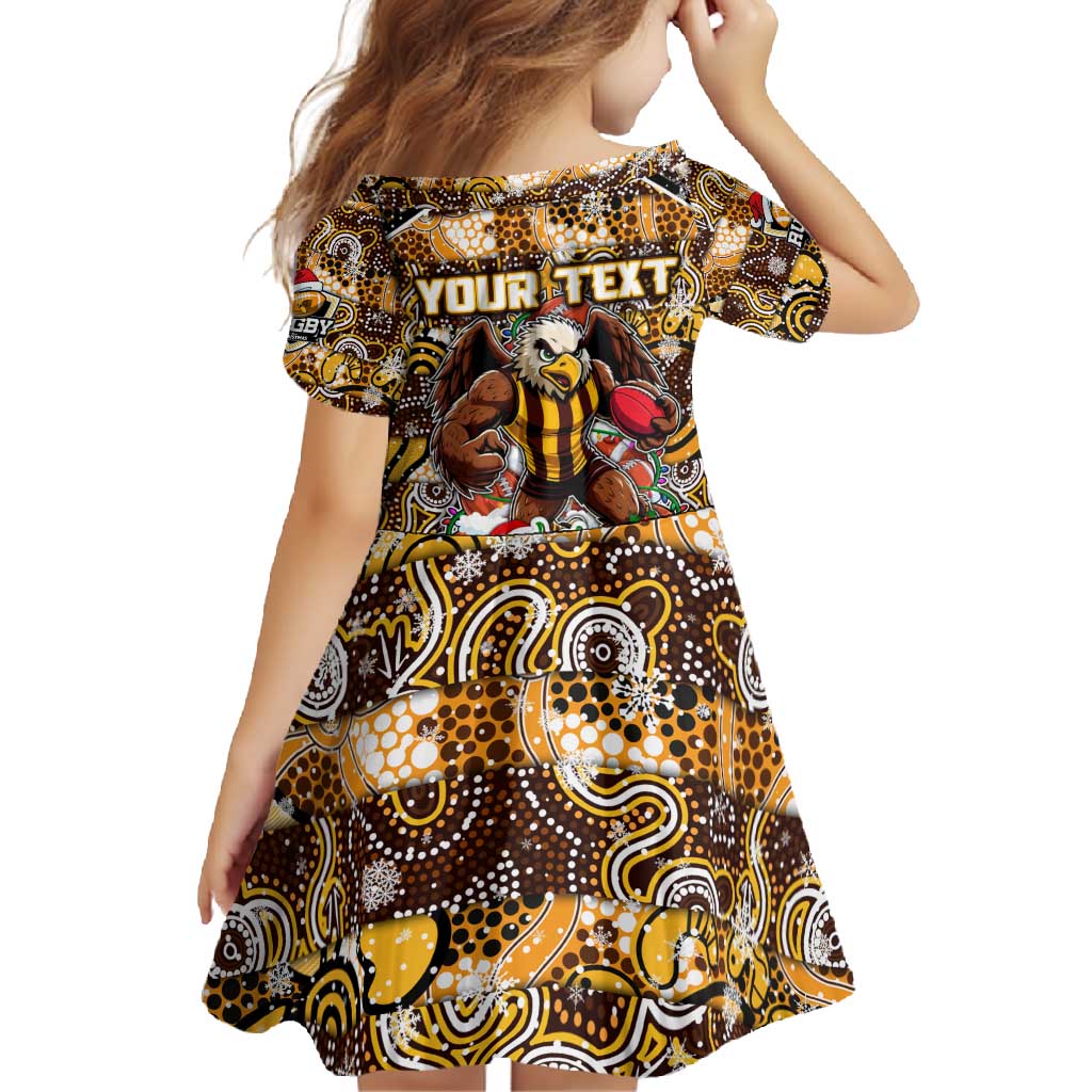 Custom Hawks Rugby Merry Christmas Family Matching Short Sleeve Bodycon Dress and Hawaiian Shirt Indigenous Australian Art